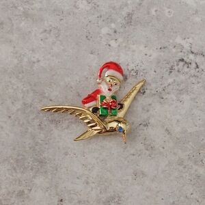 Vintage Signed Beatrix Santa Claus On A Bird Brooch